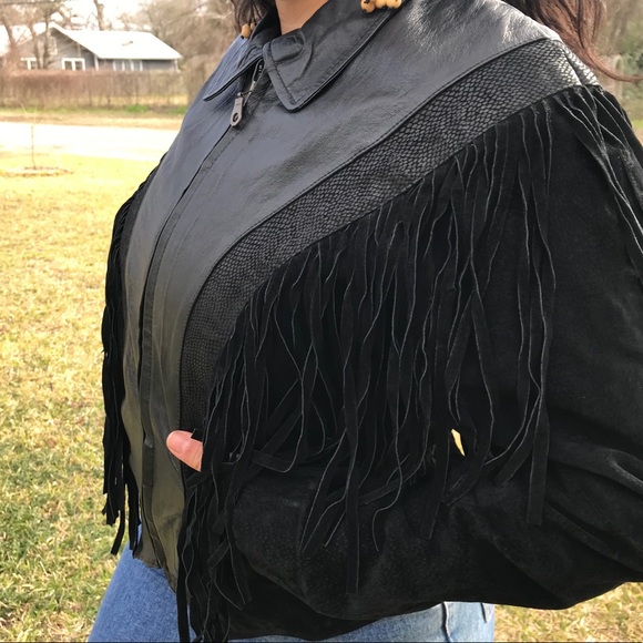Vintage Jackets & Blazers - 💎SOLD💎Vintage Fringe Black Leather Jacket